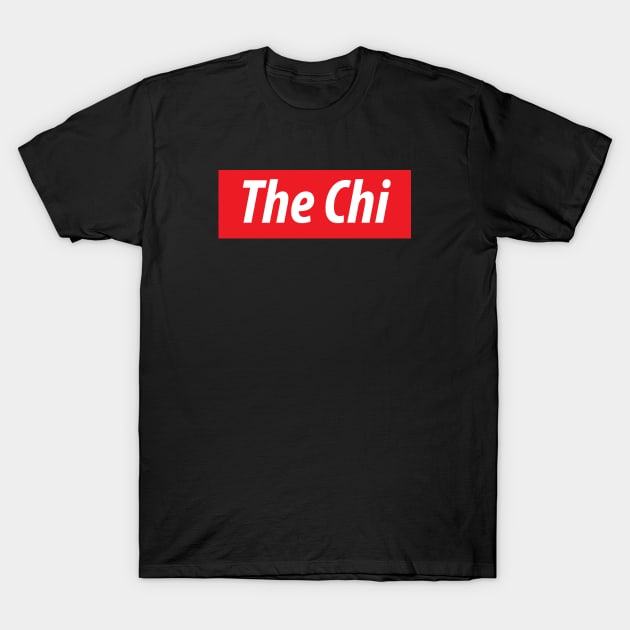 'The Chi' Chicago USA white text on red background T-Shirt by keeplooping